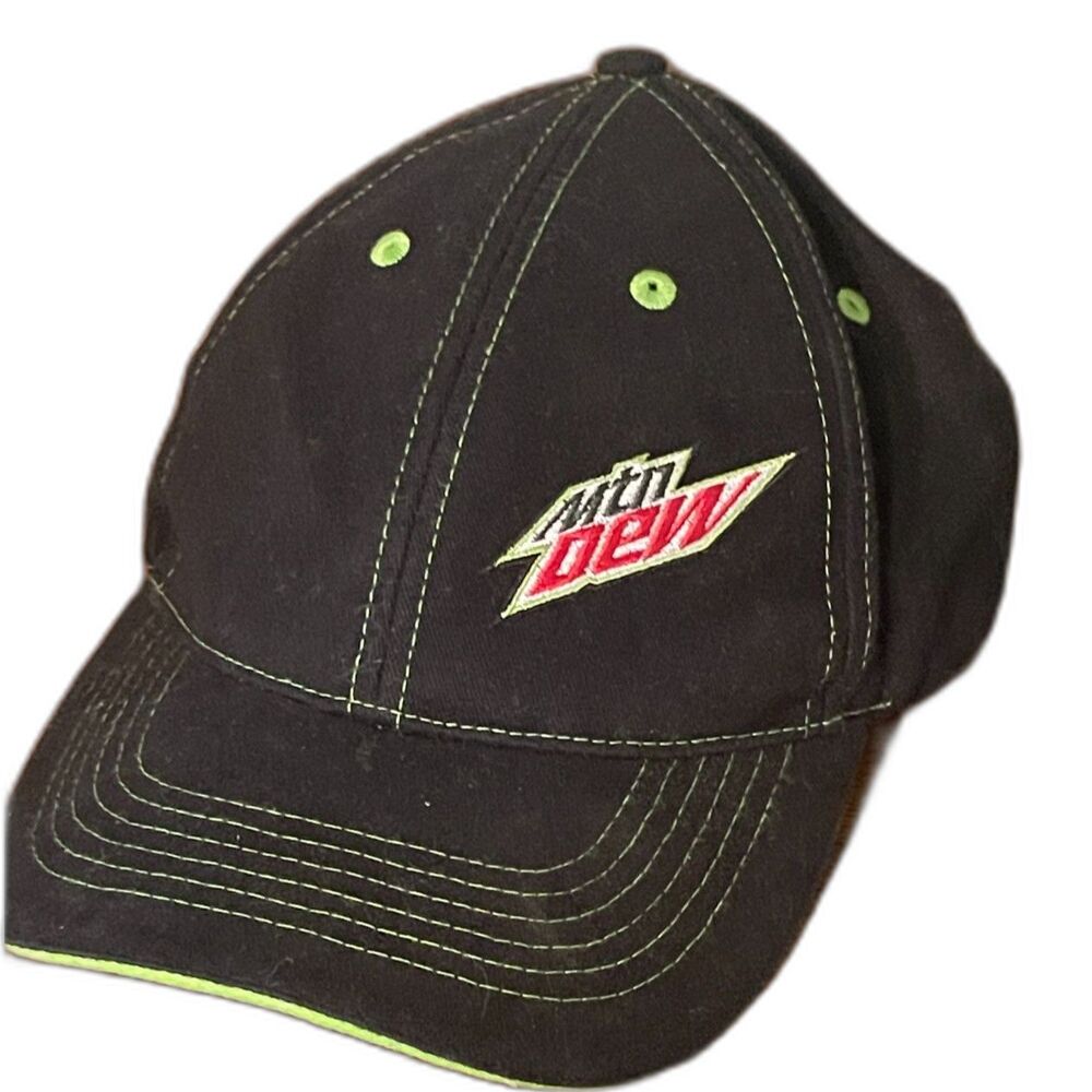 Mountain Dew Logo Hat Cap Black Green SodaGear Pop Soda Mens Cotton Snapback